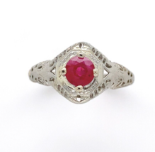 Art Deco 14k Gold Filigree Ring with .66ct Round Genuine Natural Ruby (#J6401) - £1,332.03 GBP