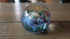 Vintage Caithness Scotland Mooncrystal White, Blue Paperweight, c. 1990s... - $89.09
