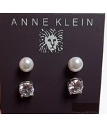 ANNE KLEIN Clear Rhinestone Faux Pearl Stud Silver Tone Earrings 2-Piece... - €10,58 EUR