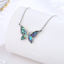 Exquisite 925 Sterling Silver Mother of Pearl Blue Crystal Butterfly Pendant - £99.91 GBP
