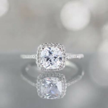 2CT Cushion LC Moissanite Solitaire Halo Engagement Ring White Gold Plated - £99.87 GBP
