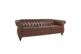 84&quot; Dark Brown PU Rolled Arm Chesterfield Three Seater Sofa - $584.83