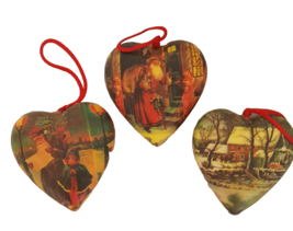 3 Ornaments Victorian Style Heart Shaped Paper Mache AMC New without Box - £10.06 GBP