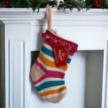 Cable Knit Mini Sweater Knit Christmas Stocking Red White Pink Pom Poms NEW - £7.81 GBP