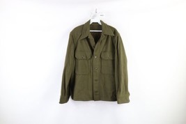 Vtg 50s Korean War Mens Medium Military Wool Collared Field Button Shirt Green - £63.26 GBP