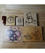 Lot of 5 Stampin Up! and Others Wood Backed Rubber Stamps Bears Rabbit - £7.89 GBP