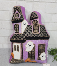 Cupcakes And Cashmere Purple Haunted House Spooky Ghost Beaded Pillow Ha... - $35.24