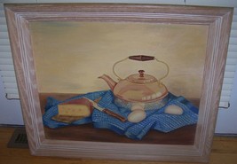 Vintage Tea Pot Cheese Eggs Still Life Painting Mary Kolb Canandaigua Ny Artist - £54.75 GBP