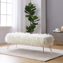 Ornavo Home Modern Contemporary Faux Fur Long Bench Ottoman Foot Rest, White - £129.88 GBP