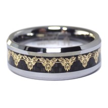 Gold Phoenix Firebird Black Carbon Fiber Tungsten Ring Size 5-17 Mens Womens 8mm - £31.96 GBP
