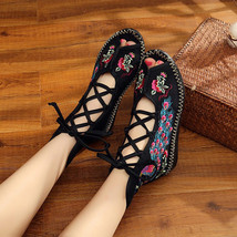 Veowalk Peacock Embroidered Women Peep Toe Gladiator Canvas Sandals Chinese Hand - £30.12 GBP