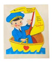 Vintage Die Cut Valentine Card 1950s Sailor Boat Navy Boy Mate Unused 986A - $6.85