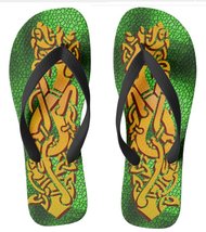 Celtic Knot Design Gold Dragon Hound PREMIUM  Flip Flops - Wide Straps -... - $27.99