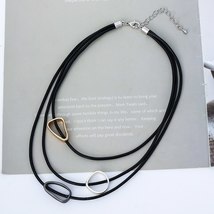 Amorcome Multistrand Layered Leather Choker Necklace Bohemian Metal Beaded Tube  - £18.93 GBP
