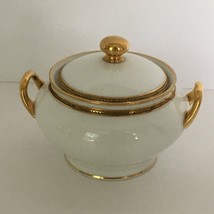 Charles Martin Limoges Sugar Bowl Depose France Gold Colored Edge Chain Design - £23.76 GBP