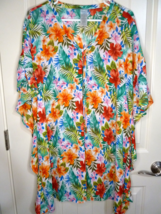 Time and Tru Women&#39;s Multicolor Hawaiin Floral Tunic Top Blouse Coverup ... - £9.28 GBP