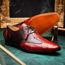 Anzio Rustic Genuine Alligator and Calfskin Leather Dress Derby's Shoes Cognac image 11