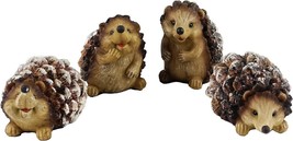 Gerson Set Of 4 Resin Woodland Hedgehog Figures w/PINECONE Back &amp; Glitter Finish - £19.88 GBP