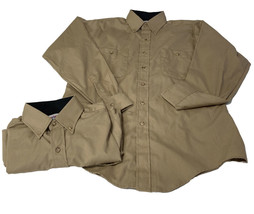 Work America Uniform Button Front Shirt Mens Medium Tan Long Sleeve Set of 2 - £19.18 GBP