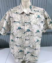 Untied Mens Nautical Map Swordfish XL Cotton Tropical Button Shirt - $21.02