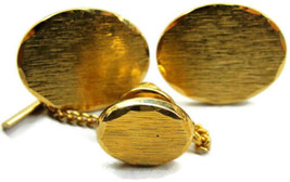 Foster Vintage Cufflink Set Clasp Neck Tie Clip Gold Tone Wedding Shirt Tux - £35.60 GBP