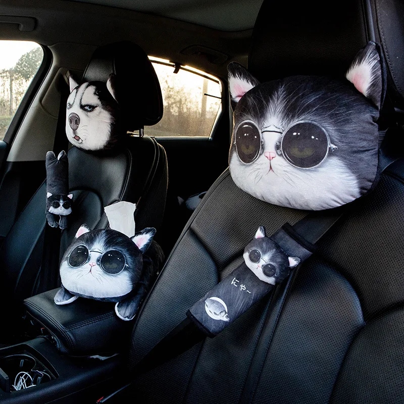 Cute Dog Cat Car Headrest Car Neck Pillow Novelty Head Support Cushion M... - $14.93+