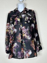 ND New Directions Womens Size S Sheer Floral Pocket Button Up Shirt Long Sleeve - £5.92 GBP