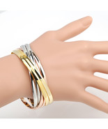Multi Strand Tricolor (Rose, Silver, Gold Tone) Bangle Bracelet - $27.99