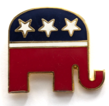 Republican Elephant Stars Enamel Political Pin Tie Tack Gold Tone Red Blue White - $8.99