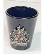 Biketoberfest 2003 Black Shot Glass with 3D Pewter Skulls with Red Eyes ... - £7.75 GBP