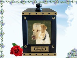 Rotating 4 Photo Custom Pet Urn, Engraved Name Plate,  Up to 75 lbs, Dog... - £87.81 GBP
