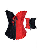 Red Black Corset Large 10 Villain Costume Corset Harlequin Overbust Top ... - $44.81 CAD