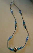 000  Nice Silver Metal Blue Beads Necklace - £7.85 GBP