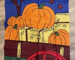 Vtg Garden Flag Fall Autumn Pumpkin Hay Yard House Embroidered 28&quot; x 44&quot; - $8.79