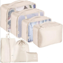 Travel Bag Set Organizers for Clothes Shoes Cosmetics Toiletries Beige 7pc Beige - £12.83 GBP