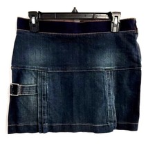 Vintage Emporio Armani Simin T Spa Denim Buckle Front Back Flaps Mini Skirt 6 - $120.00