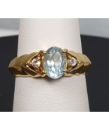Designed 18k Gold Plated Stainless Steel Light Blue Topaz and CZ Ring Si... - $688.14 MXN