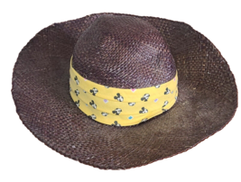 Straw Sun Hat Walt Disney World Mickey Mouse Vintage Logo Brown Adult me... - $15.31