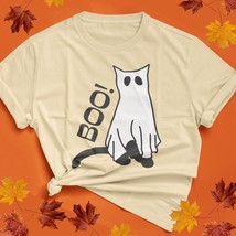 BOO! Black Cat Ghost Sheet Unisex Halloween T-shirt | Spooky Season Vibes | Cost - £23.57 GBP