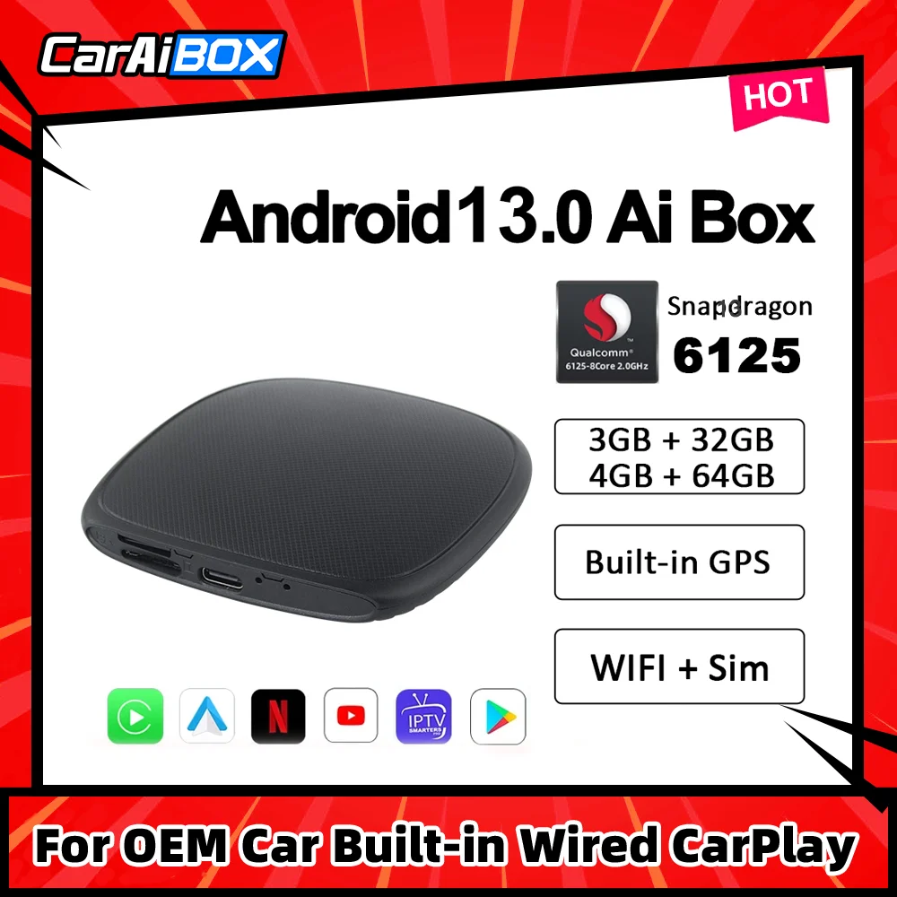CarAiBOX 2023 Android 11 CarPlay AI Box Streaming Box 4GB 64GB Built-in GPS - £70.74 GBP+