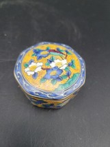 Kutani Takahashi San Francisco Octagonal Trinket Box W Bird, Gold Blue - $15.47