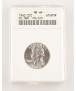 1963 25¢ Double Die Obverse FS-023 Washington Quarts Graded Ace MS-64 By... - $128.58 CAD