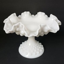 Fenton White Hobnail Milk Glass Pedestal Ruffled Edge Candy Dish - £19.06 GBP