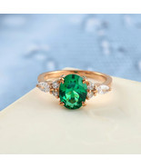 Emerald Engagement Ring Silver Gold Filed Natural Emerald Ring, May Birt... - £63.03 GBP