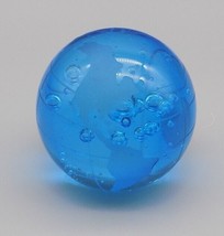 Blue Globe Etched Studio Glass Act Paperweight Glass Bubbles Inside Taiwan - £16.13 GBP