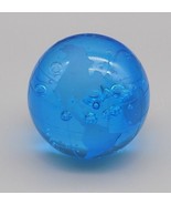 Blue Globe Etched Studio Glass Act Paperweight Glass Bubbles Inside Taiwan - $20.32