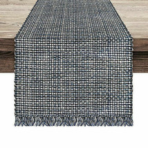 Homewear Homespun 72x14&quot; Table Runner in Blue Fringe Edge Woven Beach Su... - £29.75 GBP