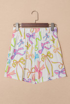 White Cheerful Bow Print Elastic Pull On Casual Shorts - $194.21 MXN