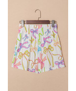 White Cheerful Bow Print Elastic Pull On Casual Shorts - $10.36