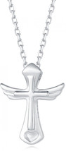 18K White Gold Plated Sterling Silver Angel Wing Cross Dainty Pendant Necklace - £45.27 GBP